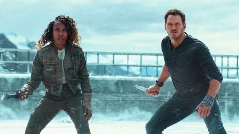 DeWanda Wise and Chris Pratt in Jurassic World Dominion