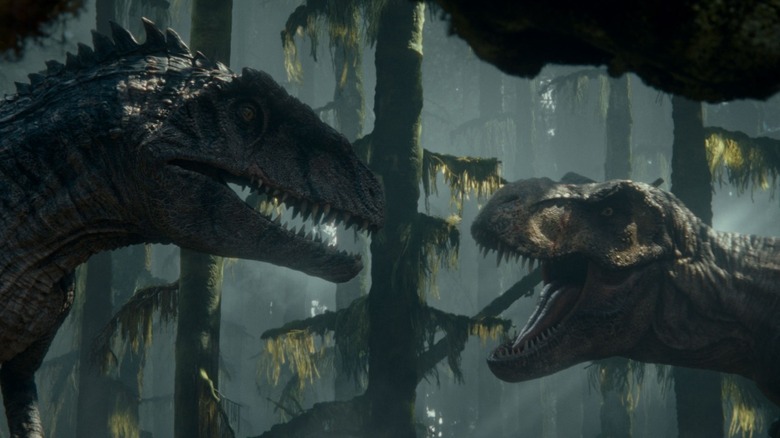 Jurassic World Dominion giga stares down rex