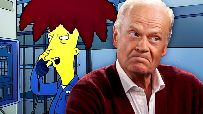 Sideshow Bob talks on a prison phone in The Simpsons alongside Kelsey Grammer as Frasier Crane in Frasier