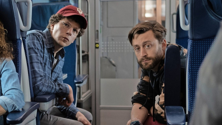 Jesse Eisenberg as David and Kieran Culkin as Benji in A Real Pain