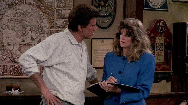 Ted Danson and Kirstie Alley as Sam Malone and Rebecca Howe in Cheers