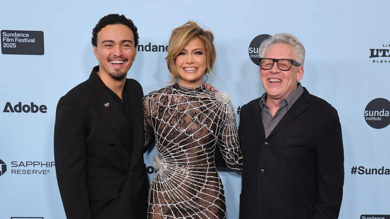 Tonatiuh, Jennifer Lopez, and Bill Condon on the Sundance red carpet for Kiss of the Spider Woman