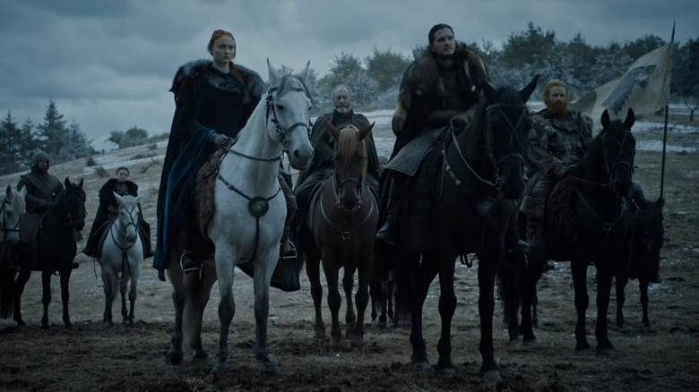 Bella Ramsay, Sophie Turner, Liam Cunningham, Kit Harington, and Kristofer Hivju in Game of Thrones