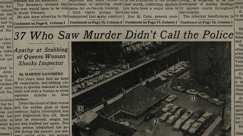 The New York Times headline regarding Kitty Genovese in The Witness