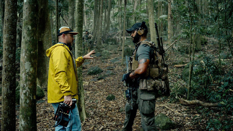 William Eubank and Ricky Whittle on the set of Land of Bad