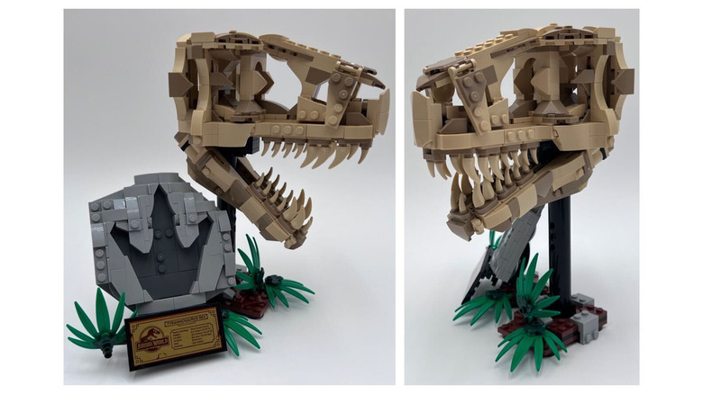 Conjunto LEGO de fóssil de dinossauro com caveira de Jurassic Park T-Rex