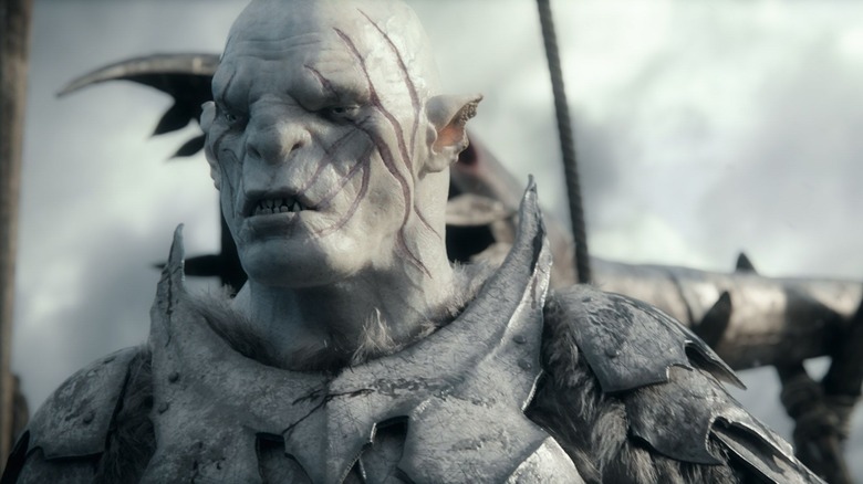 Azog the Defiler scowling in The Hobbit: The Battle of the Five Armies 