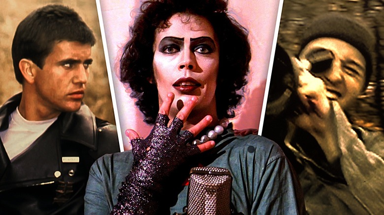 Collage of images showing Max Rockatansky in Mad Mad, Frank N Furter in The Rocky Horror Picture Show, and Mike in The Blair Witch Project