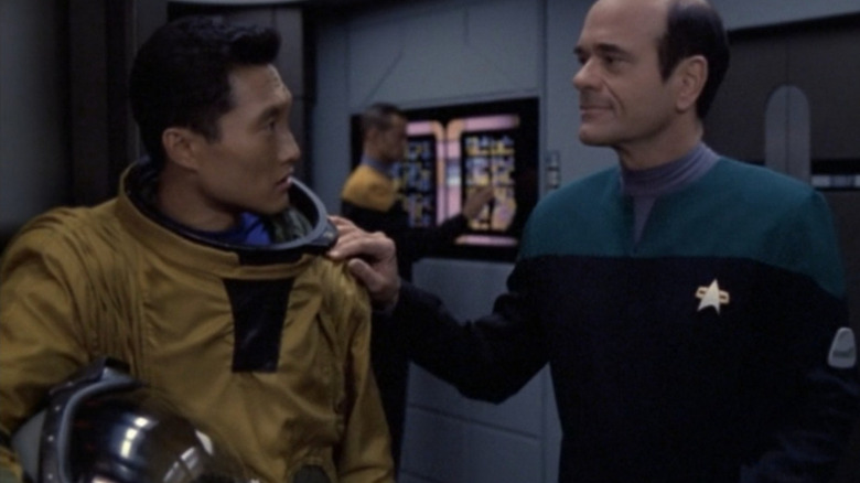 Daniel Dae Kim as Gotana-Retz and Robert Picardo as The Doctor in Star Trek: Voyager