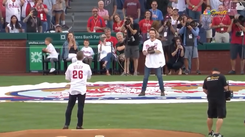 Chase Utley and Rob McElhenney at a Phillies game