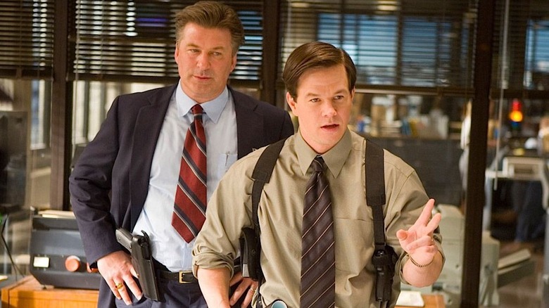 Mark Wahlberg and Alec Baldwin as police officers in The Departed