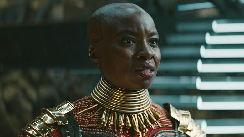 Danai Gurira as Okoye in Shuri's lab in Black Panther: Wakanda Forever