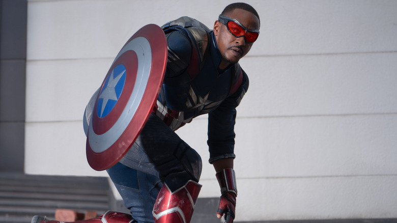 Anthony Mackie's Sam Wilson with a shield in Captain America: Brave New World