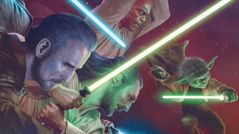 Star Wars Jedi Knights #1 cover: Dooku, Qui-Gon, Mace Windu, Yoda