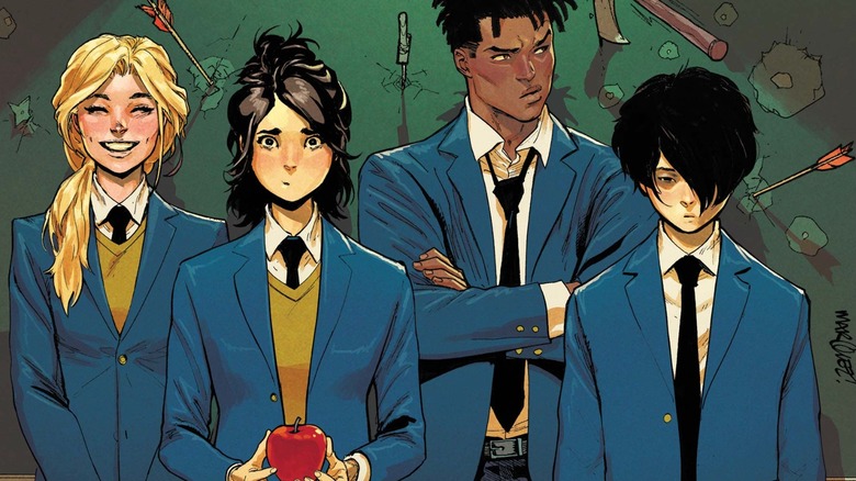 Outliers in school uniforms on the cover of Uncanny X-Men #6