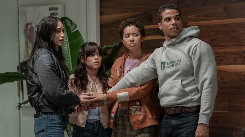 Melissa Barrera, Jenna Ortega, Jasmine Savoy Brown, and Mason Gooding in Scream 6