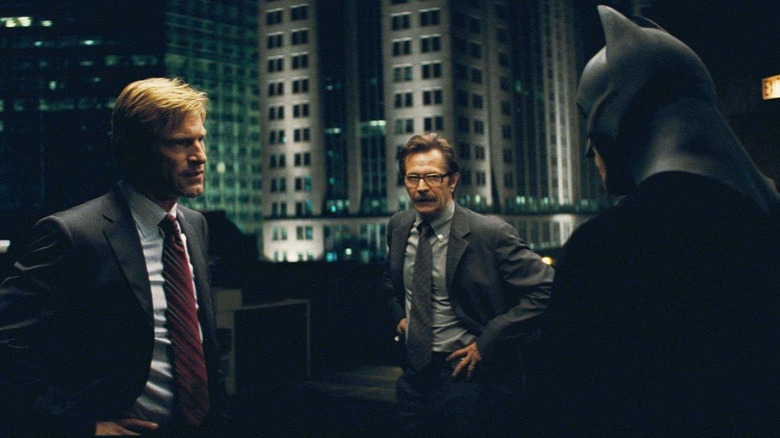 Harvey Dent, James Gordon and Batman in The Dark Knight