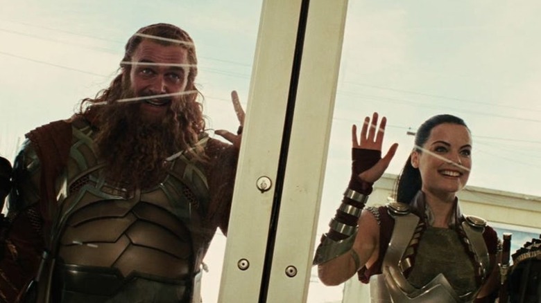 Volstagg and Lady Sif outside window