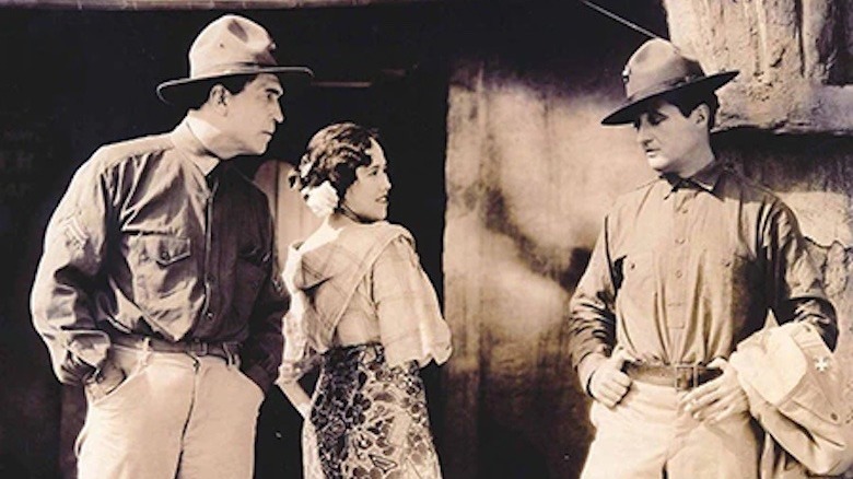 Victor McLaglen and another actor competing for Elena Jurado's affection in "A Girl in Every Port"