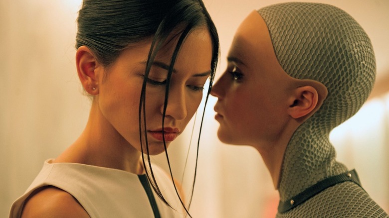 The two AI robots in Ex Machina whisper to each other