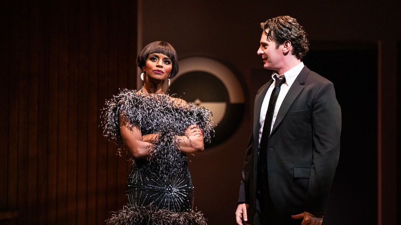 Merrily We Roll Along's Gussie (Krystal Joy Brown) and Franklin (Jonathan Groff) talking