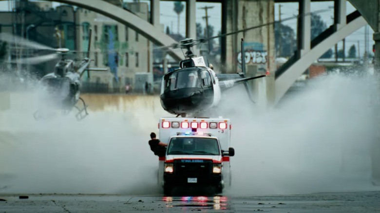 Helicopter landing on ambulance