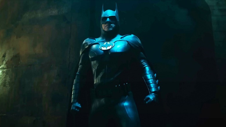 Michael Keaton as Batman in suit in The Flash