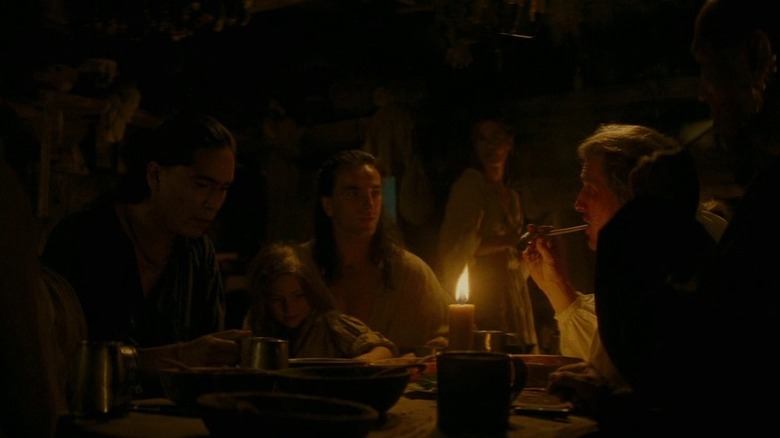 Last of the Mohicans Hawkeye with friends in candlelight