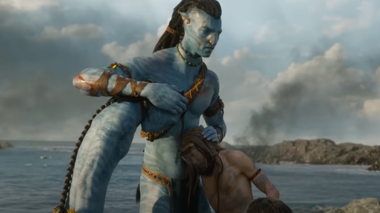 Avatar: The Way of Water Jake comforts Lo'ak and Spider