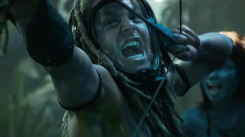 Avatar: The Way of Water Spider screaming with bow and arrow