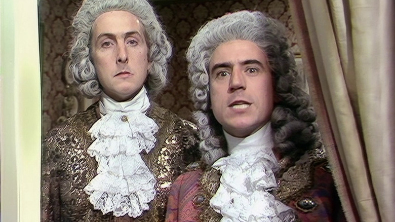 The Montgolfier Brothers looking intense out the window, thinking about balloons, on Monty Python