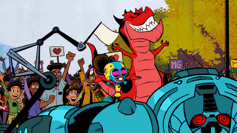 Lunella and Devil celebrating in Moon Girl and Devil Dinosaur