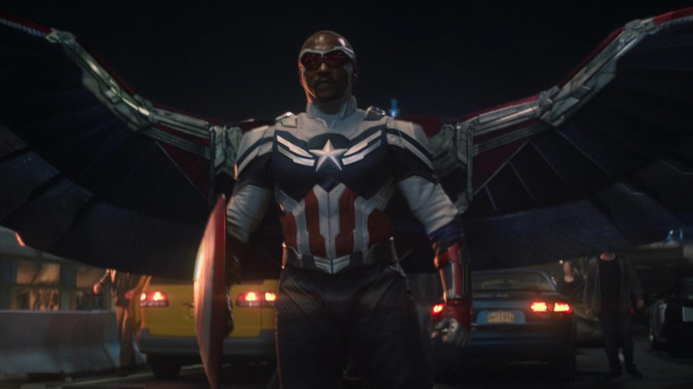 Anthony Mackie wearing Captain America armor