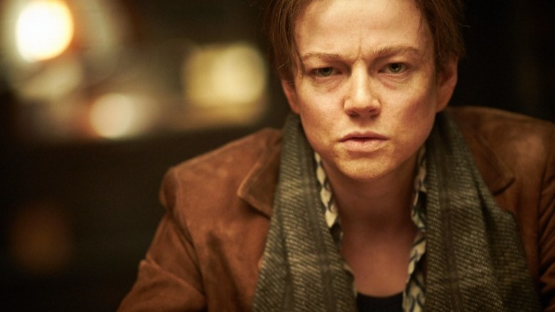 Sarah Snook plaid scarf "Predestination"