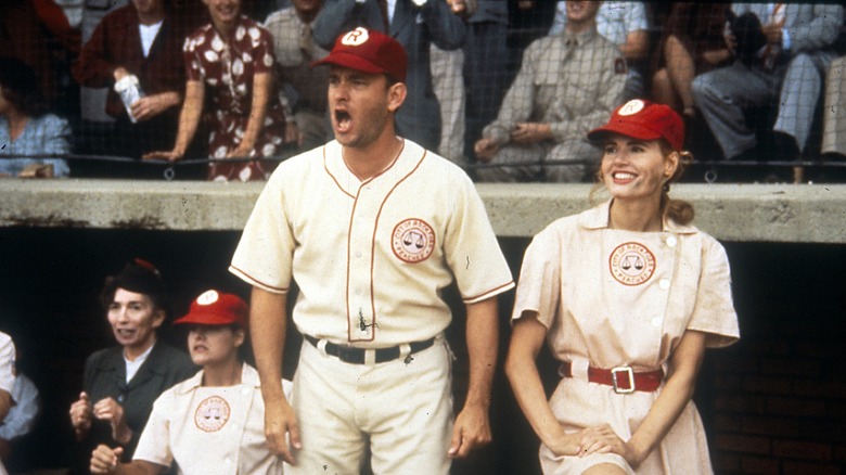 Tom Hanks yelling on baseball field