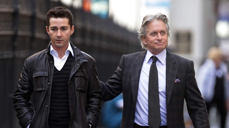 Michael Douglas walks with Shia Labeouf