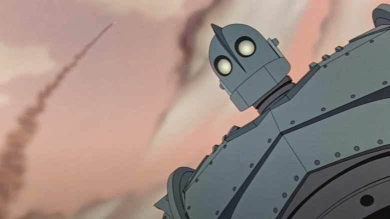 The Iron Giant, voiced by Vin Diesel, looking down in The Iron Giant