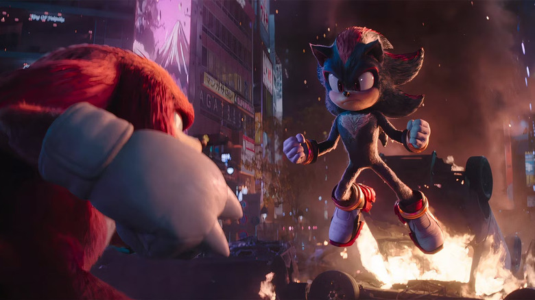 Shadow the Hedgehog flying at Knuckles in Sonic the Hedgehog 3