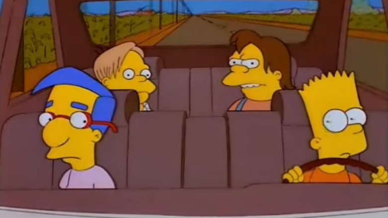 The Simpsons, Milhouse, Martin Nelson and Bart in a car together