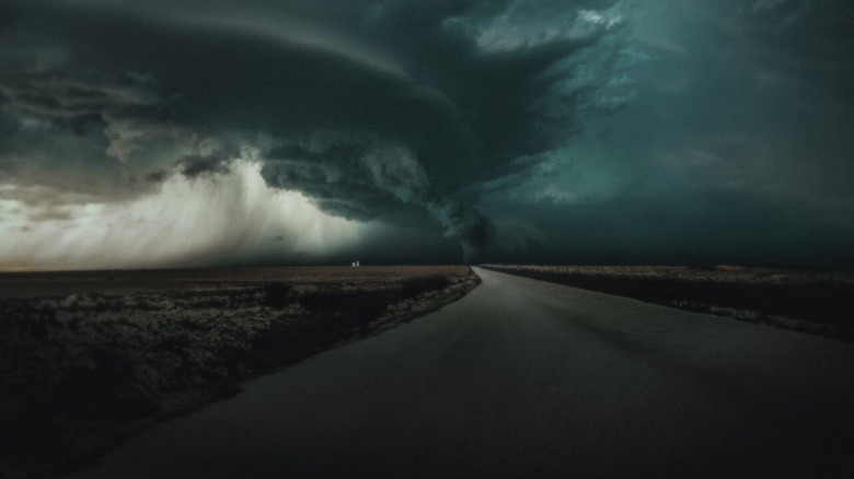 A hurricane touching a rural road in the hurricane: caught in the storm