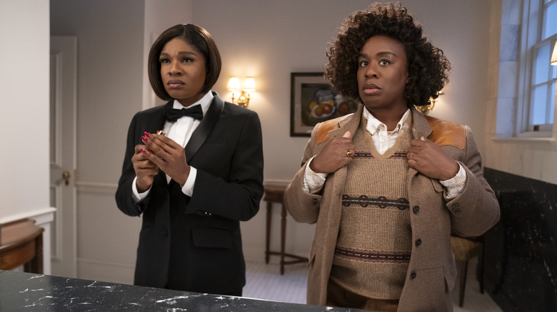 Sheila and Cordelia standing in a bathroom on "The Residence"