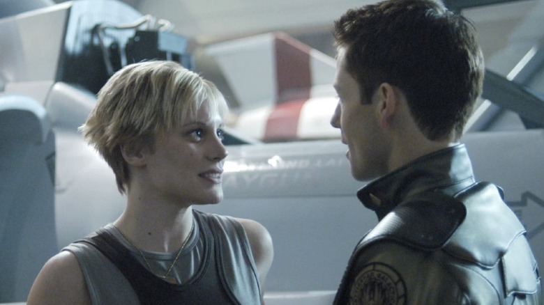 Katee Sackhoff and Jamie Bamber in Battlestar Galactica