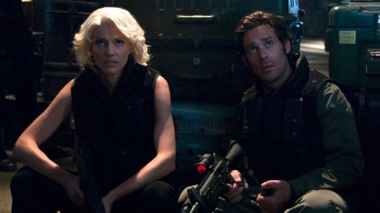 Tricia Helfer and James Callis in Battlestar Galactica