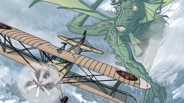 Nick fury vs fin fang foom page, showing the dragon that pursues biplane