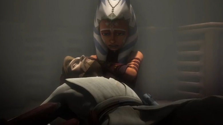 Ahsoka Tano holds Kenobi in the Clone Wars episode Deception