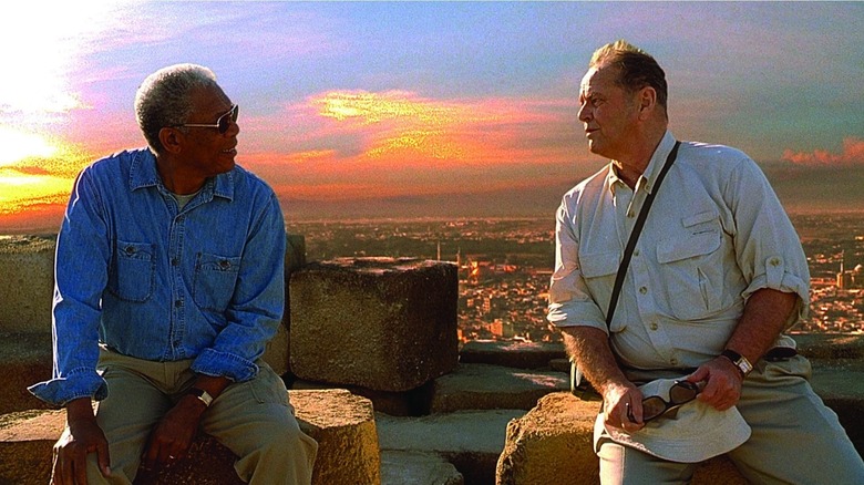 Morgan Freeman and Jack Nicholson sit atop the world and chat in The Bucket List (2007)