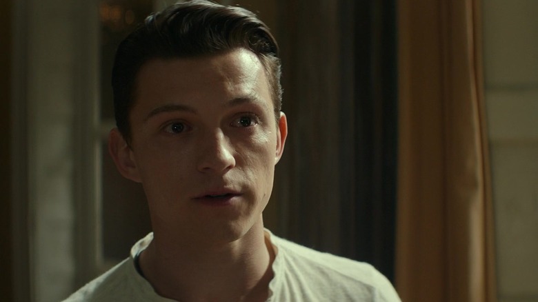 Tom Holland looking serious in Uncharted