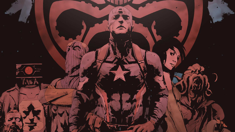 Captain America leading HYDRA surrounded by Zola, Zemo, Madame Hydra, and Hive in Secret Empire