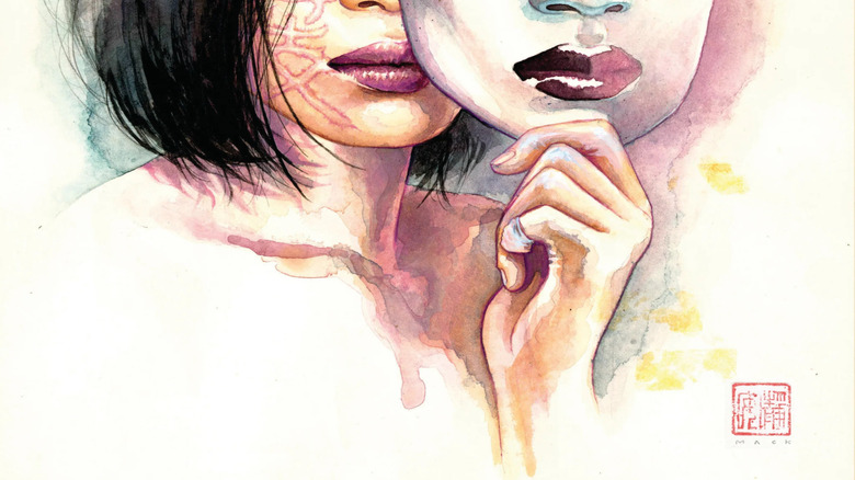 David Mack watercolor artwork - Kabuki Metamorphosis cover featuring Kabuki and her mask