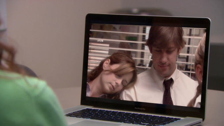 Pam watches their love story DVD in The Office